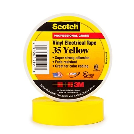 3M 3/4'' x 66' Yellow 3M 35 Electrical Tape, 10PK T96403510PKY